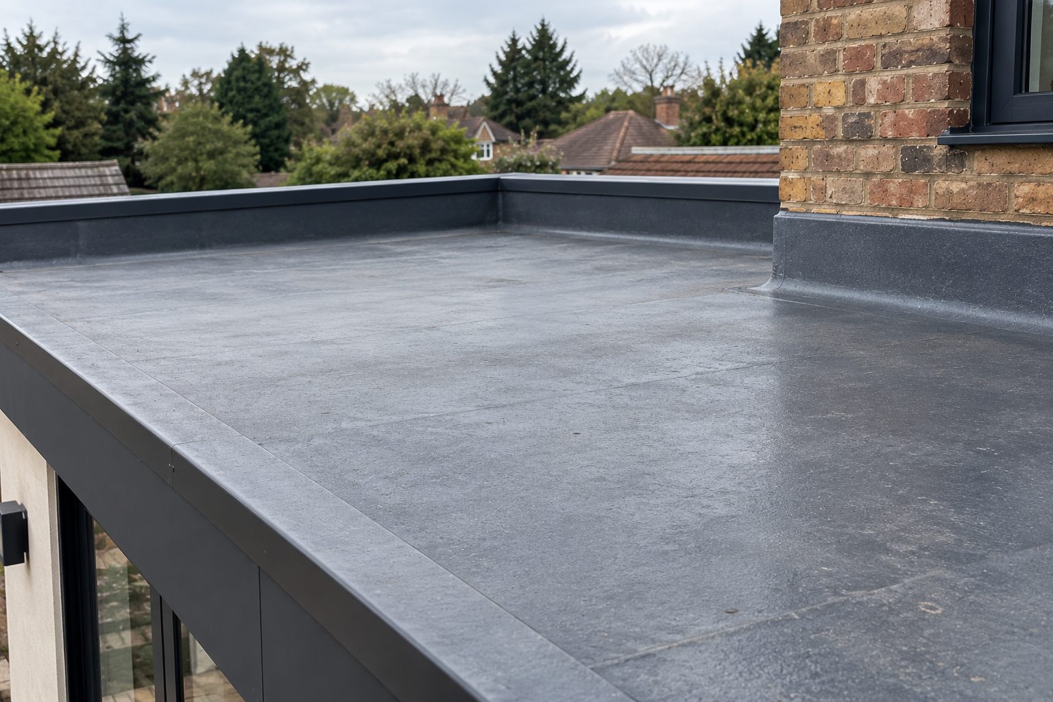 Glass fibre GRP flat roof with trims